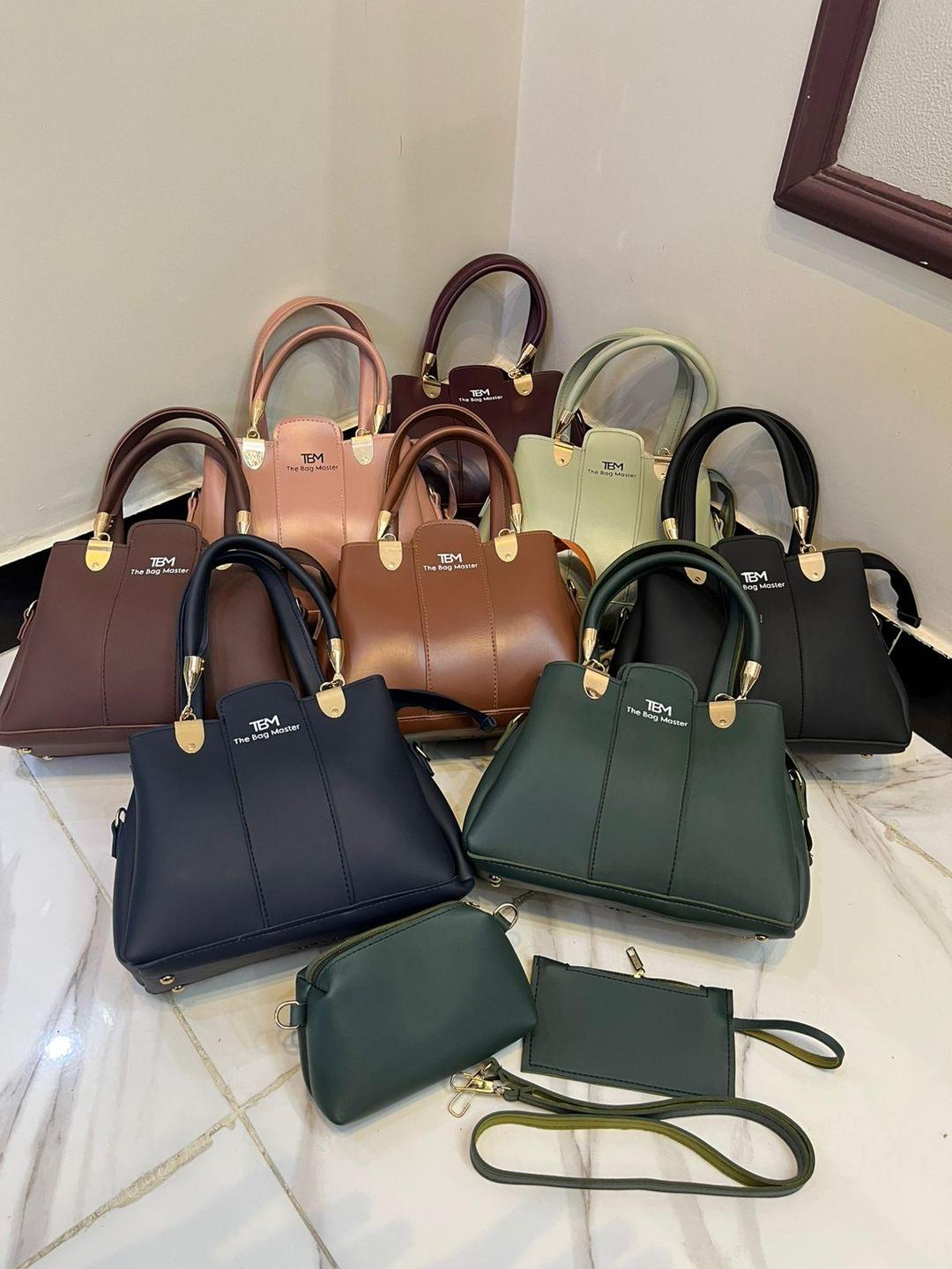 3-Piece Handbag Set with Gold Hardware